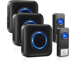 Draadloze Deurbel Set - Waterdichte Draadloze Deurbel - 2 Zenders & 3 Ontvangers - 300M Bereik - 58 Melodieën - LED Display - Buiten & Binnen Gebruik - Huis & Kantoor