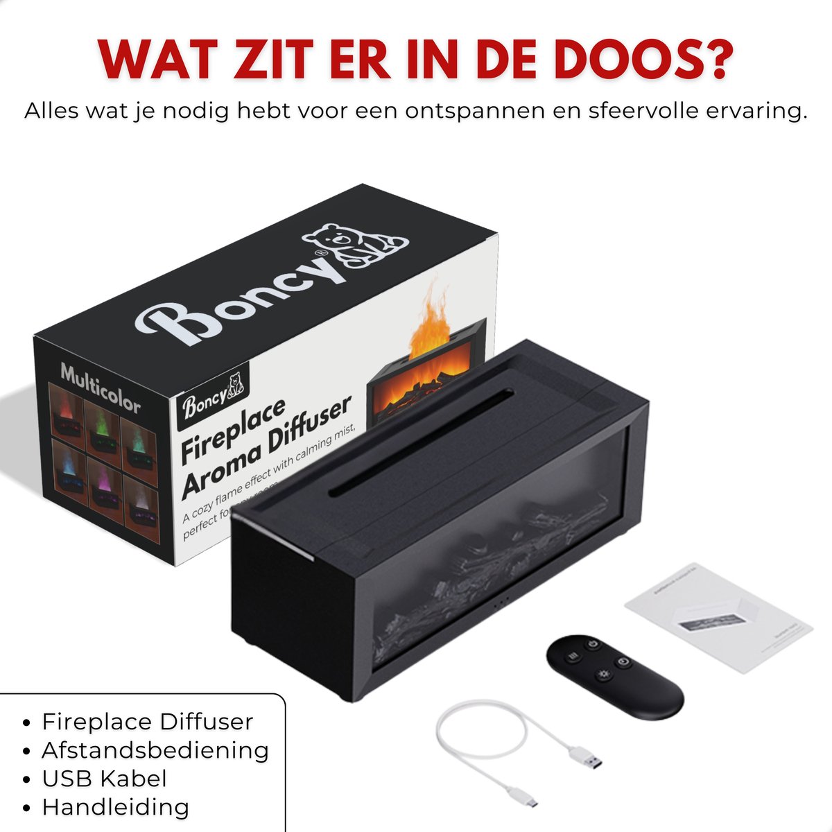 Boncy® Fireplace Aroma Diffuser – Luchtbevochtiger Aromadiffusers met 9 Licht-opties & Afstandsbediening – Geurverspreider Vernevelaar – Aromatherapie Aromadiffusers - Geschikt voor etherische olie - Verdamper Verstuiver — cadeau in Wonen & Interieur - foto 6