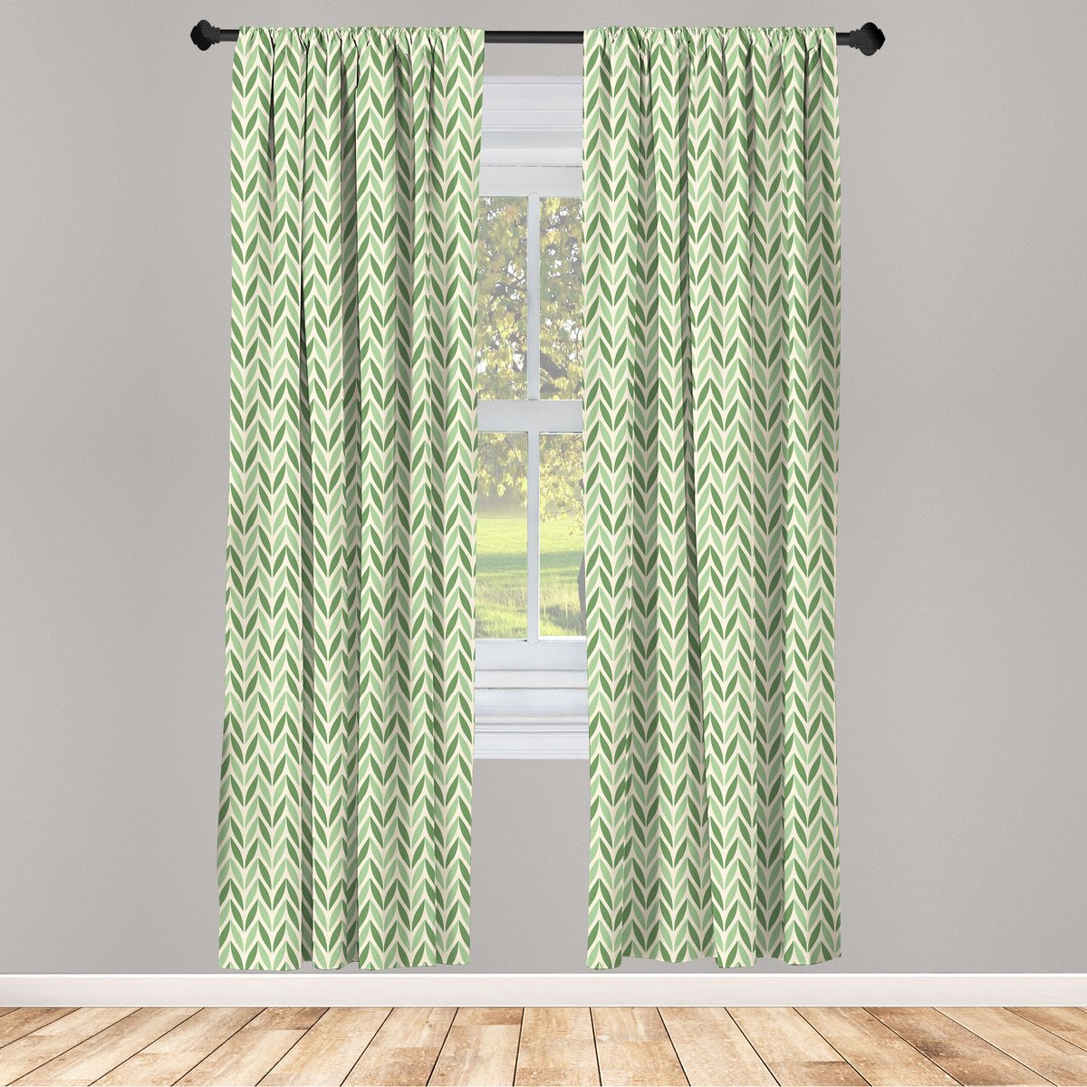 ABAKUHAUS Botanisch Raamgordijnen – 2x75x225 cm – Groen Hellgroen