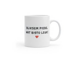 Grappige Brabantse Tekst Mok “Bliksem Piebe, Wat Bisto Leuk!” – Lief Compliment met Hartje – 330 ml