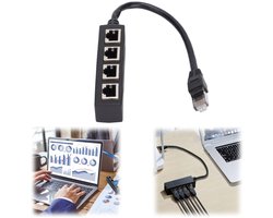 Netwerkkabeladapter - kabelsplitter - Ethernet-kabeladapter - kabelverlengkabel - 1 mannelijke naar 4 vrouwelijke connectoren - geschikt voor breedbandverbindingen in huizen, kantoren en internetcafés - zwart