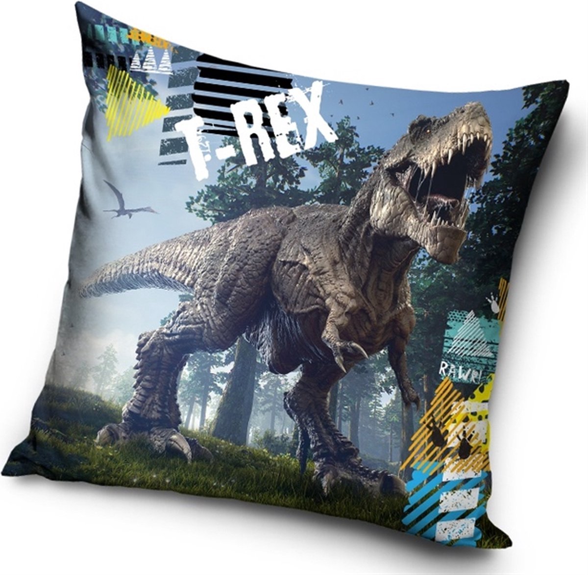 Carbotex Sierkussenhoes T-rex - 40x40 cm - polyester - exclusief vulling Multi