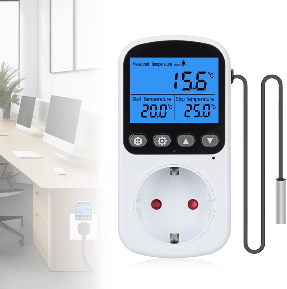 Achtergrondverlichting digitale thermostaat - lcd-scherm timer stopcontact - sonde voor broeikas aquarium met sensor. .