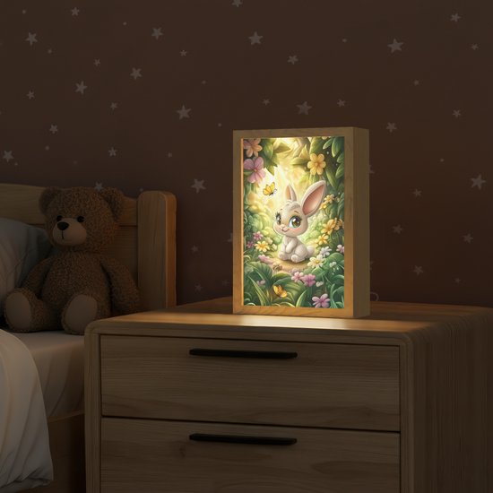 Nachtlampje 20x30 cm - Kinder lamp - Konijn - Bos - Vlinders - Cartoon - Tafellamp kinderkamer - Slaapkamer lamp - Bedlamp kinderen - Kinderlampje stopcontact - Wandlamp babykamer - Nachtlampjes van Evendy — afbeelding 2