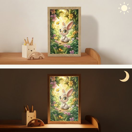 Nachtlampje 20x30 cm - Kinder lamp - Konijn - Bos - Vlinders - Cartoon - Tafellamp kinderkamer - Slaapkamer lamp - Bedlamp kinderen - Kinderlampje stopcontact - Wandlamp babykamer - Nachtlampjes van Evendy — afbeelding 4