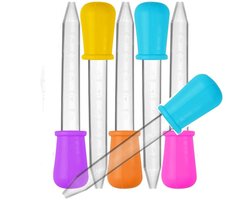 5 stuks pipet voor vloeistoffen - vloeistof druppelaars - siliconen druppelaar - siliconen en plastic transfer pipettes met bolvormige punt - voor kinderen snoepvormen, Jello-vormen, knutselprojecten（Willekeurige kleur）