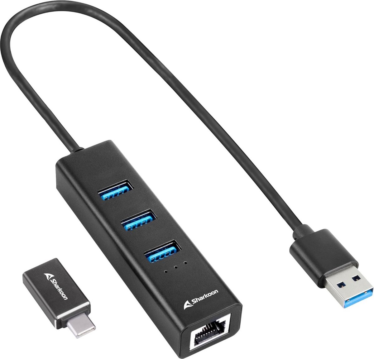 Aluminium USB Hub met 3 Poorten en Gigabit Ethernet Adapter