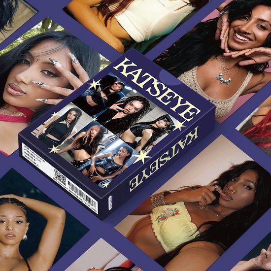Set de cartes photo K-Pop Katseye avec six filles sur la boîte.