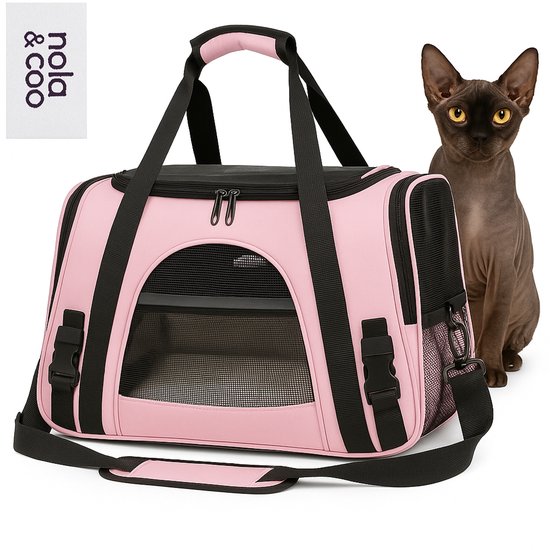 Nola & Coco Sac de Transport pour Chats, Chiens et Rongeurs - Max 8 kg - 43 x 25 x 28 cm - Sac de Transport pour Animaux de Compagnie - Small - Rose