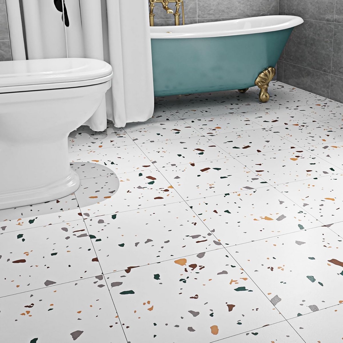 Zelfklevende Vloertegels 30x30cm Terrazzo Wit - Waterdicht en Antislip