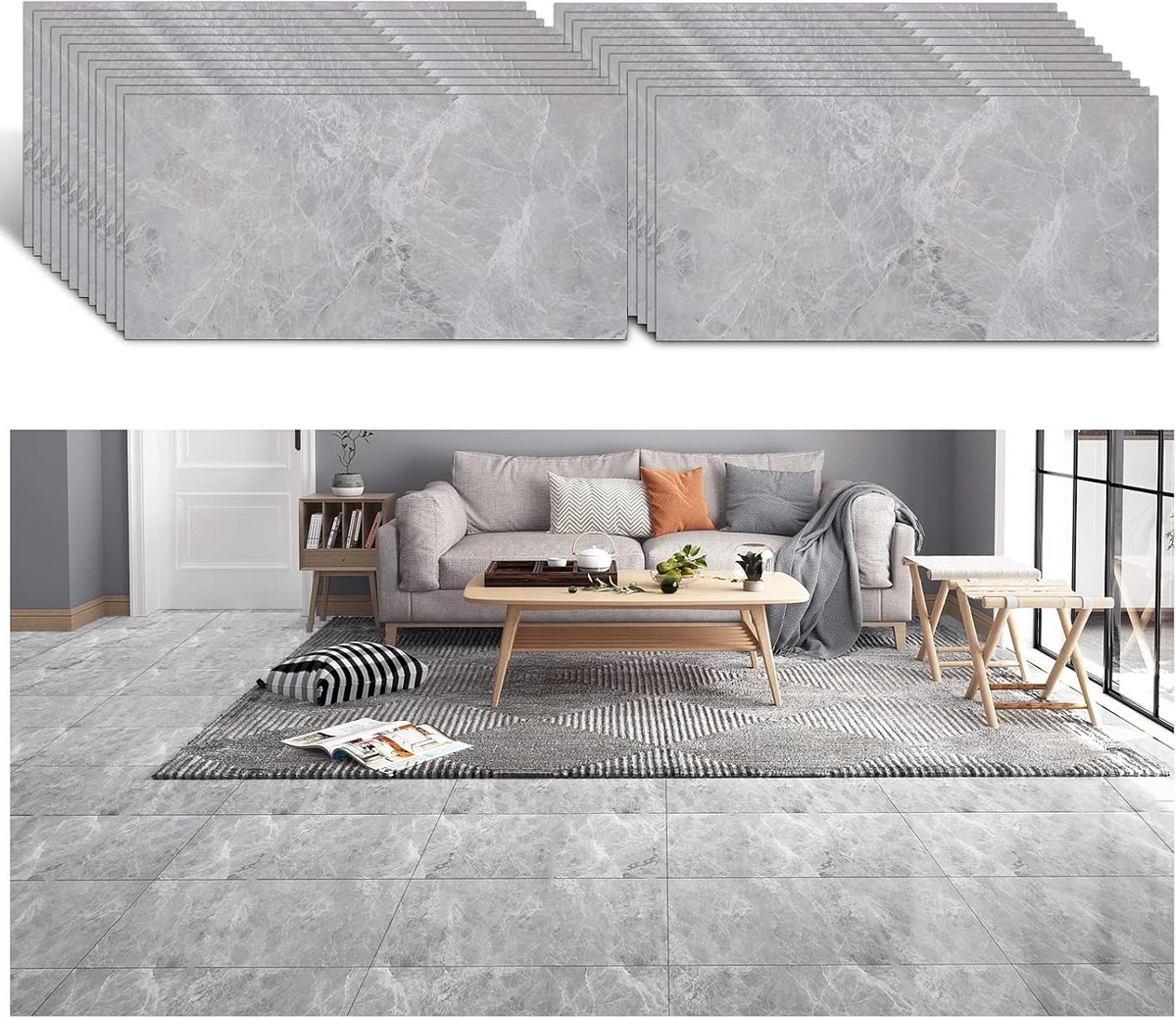 Zelfklevende Vloertegels Betonlook PVC 30x60 cm Vloerbedekking