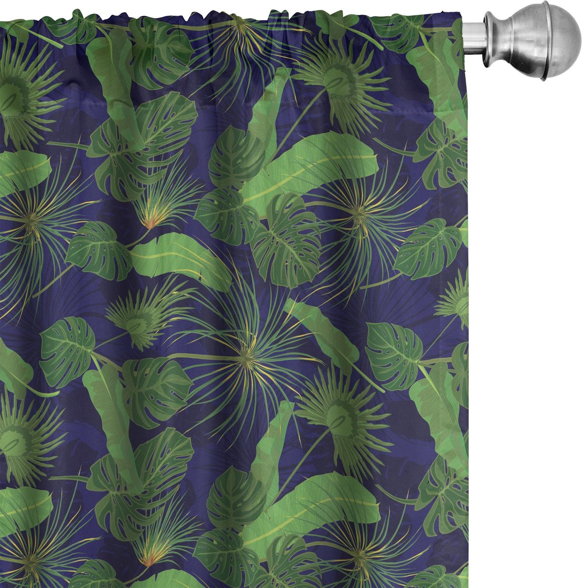 ABAKUHAUS Tropic Monstera – gordijnen 2x75x175 cm – lichtgroen-marineblauw Hellgroen