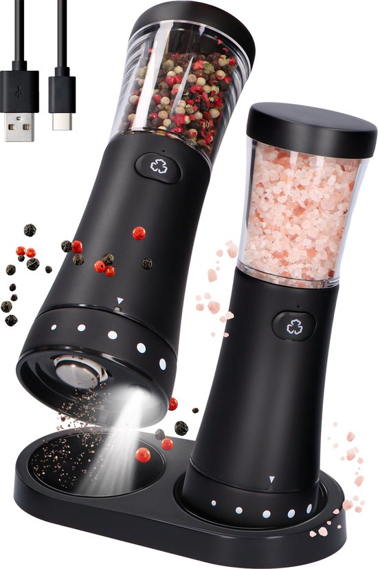 Deleca Elektrisch Peper- en Zoutmolen Set USB-oplaadbaar Zwart