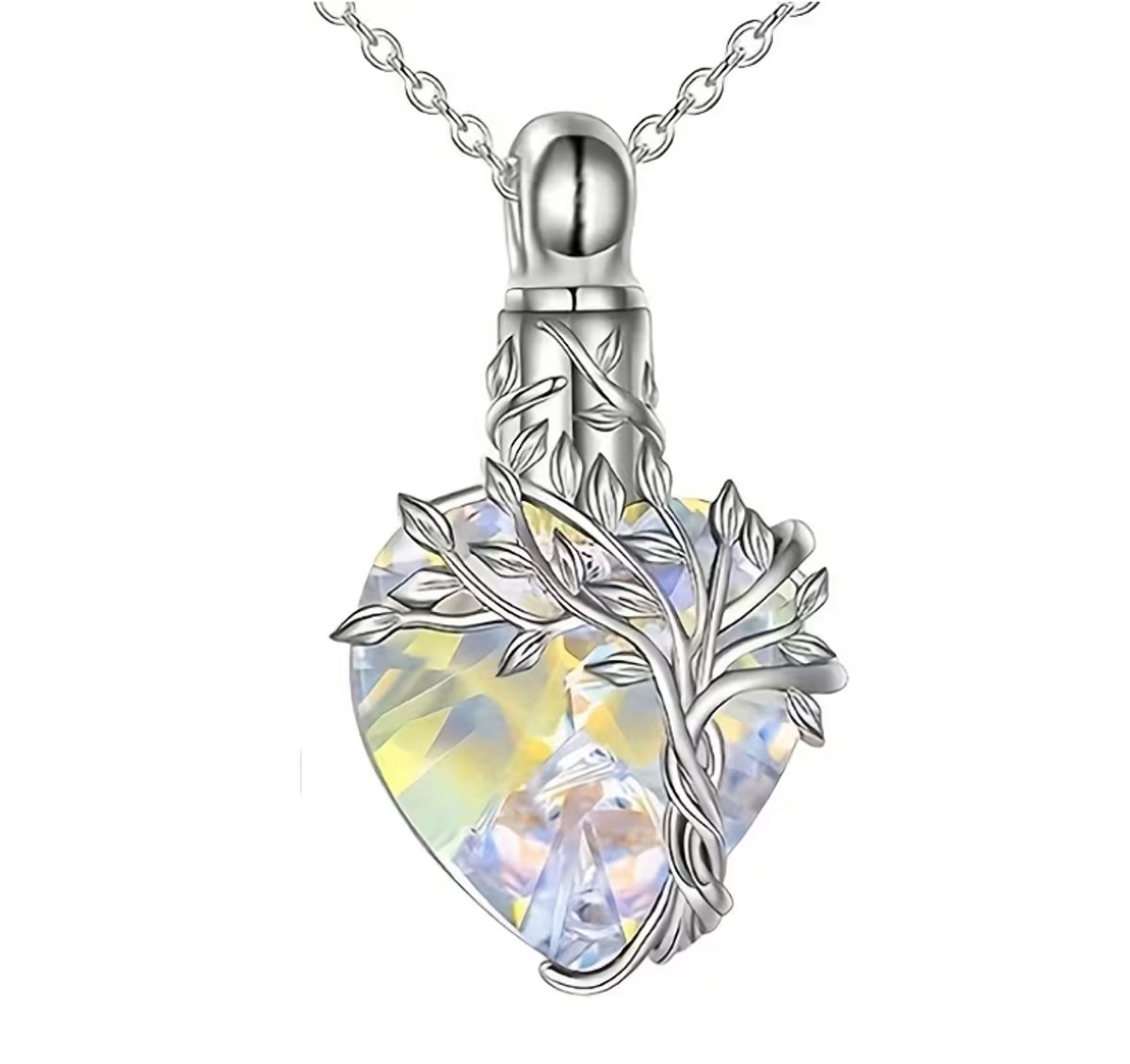 Assieraad Levensboom - Luxe Ashanger Levensboom Wit Hart - Gedenksieraad - Ashanger met ketting - Petshop Seven®