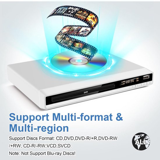 Regiovrije DVD/CD Speler met HDMI, Full HD 1080P, USB-aansluiting & Multiformaat Ondersteuning — afbeelding 4