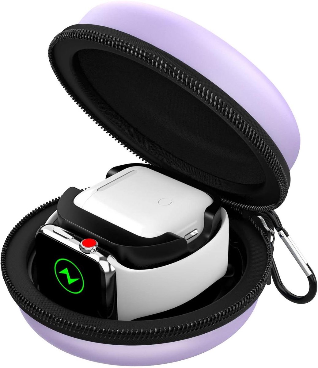 Beschermende Reisetui voor Apple Watch en Airpods - Paarse Reisopbergtas voor Horloge en Oplaadstation - Compatibel met Diverse Modellen - Handig en Draagbaar