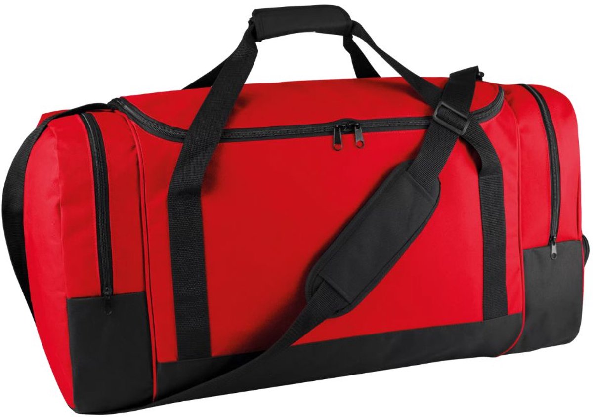 Sporttas Collectie – Grote Sporttas – 85 Liter – Schoenenvak – Verstevigde Schouderband – Rood/Zwart – 66×36×41 cm