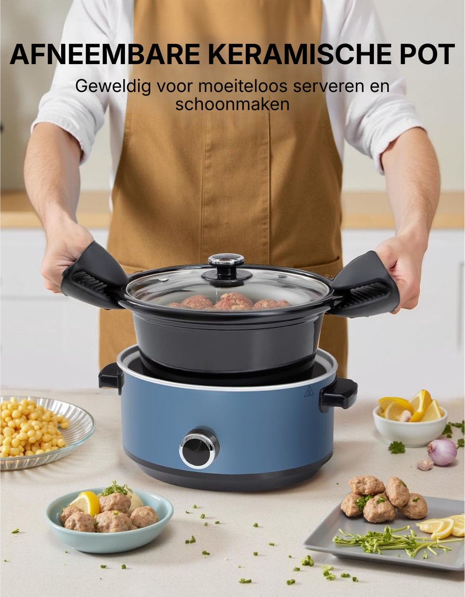 DnA® Slowcooker Met Timer - Blauw - 24cm x 31cm x 18cm - afbeelding 2