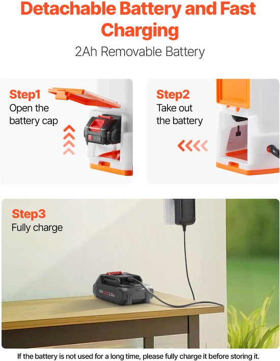 Accu Drukspuit - Elektrische Rugspuit 12 Liter - 0–6 Bar Instelbaar - 2 Uur Werktijd - 2 Telescopische Lansen - 5 Sproeikoppen - Voor Tuin & Gazon - Draagbaar — afbeelding 5