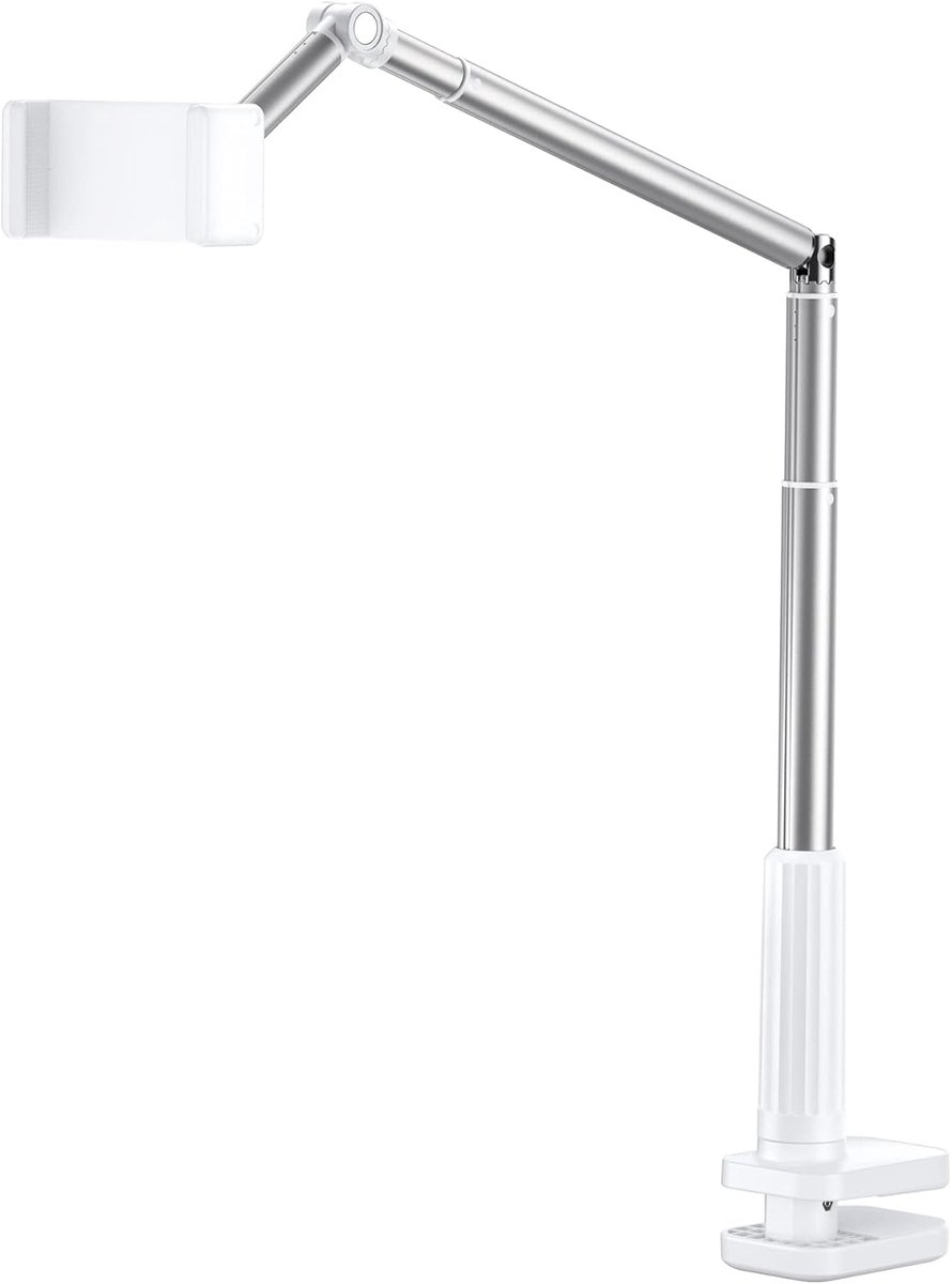 Famanu – Telefoonhouder met lange verstelbare arm voor bureau en bed universele klem wit