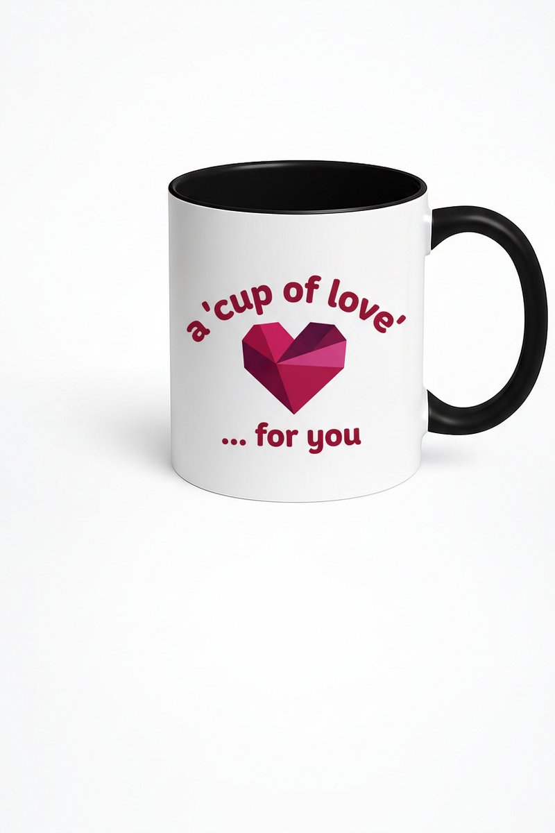 Witte Mok 'A Cup of Love' met Geometrisch Hart - Liefdevol Cadeau