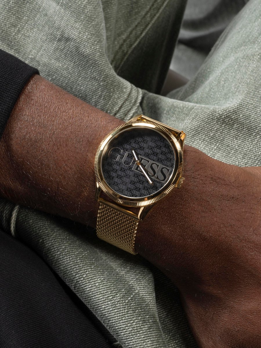 Guess Gd Reputation Analoog Horloge Gouden Toon Case: 100% Gerecycleerd Staal | Armband: 100% Mesh-Materiaal 44 GW0710G1, GW0710G2