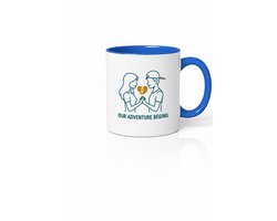 Romantische Mok 'Our Adventure Begins' - Koppel Cadeau - Liefde & Verloving - Wit met Blauw