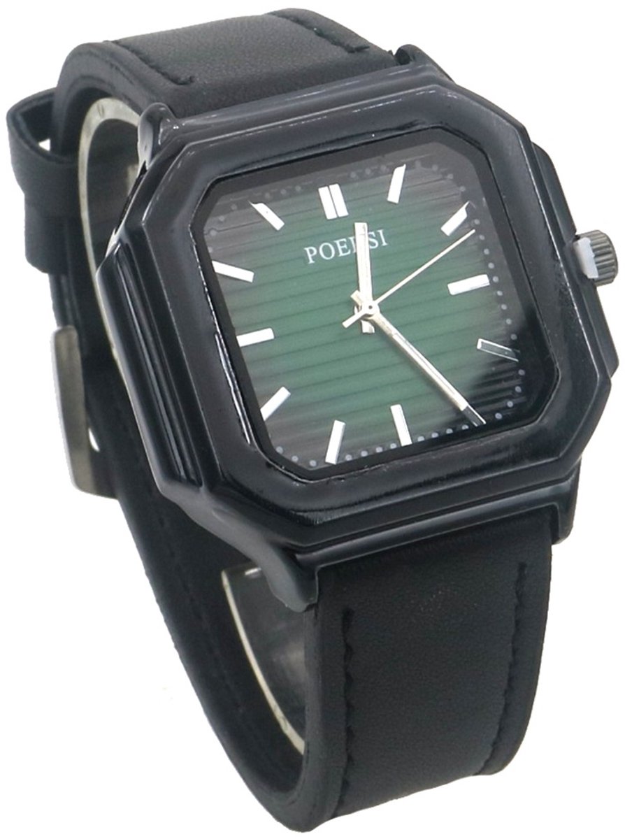 Horloge - quartz - PU band - zwart-groen