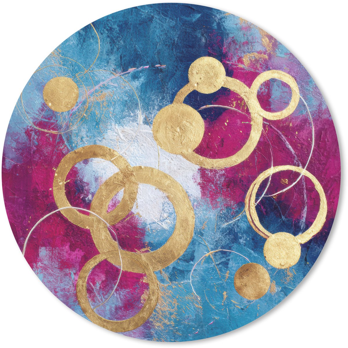 Muismat rond 40x40 cm - Mousepad Cirkels - Goud - Abstract - Ronde muismatten