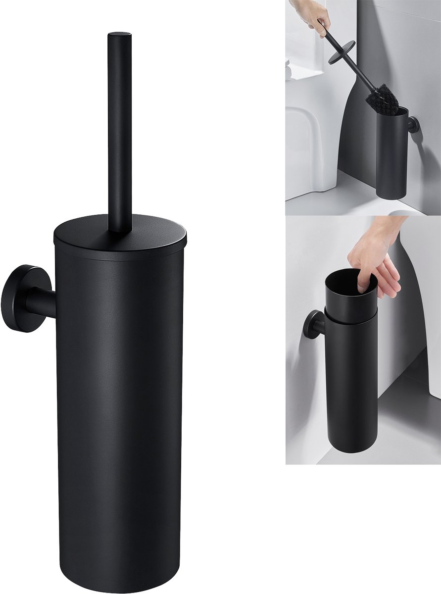 Auralum Max Toiletborstel Met Houder - Hangend - RVS Zwart - WC Borstel Met Houder - Metaal - Staand - Toiletborstelhouder - Zwart
