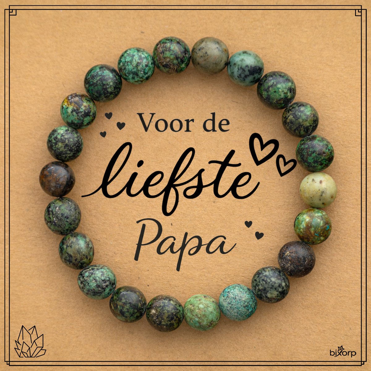 Bixorp Afrikaanse Turkoois Armband op Cadeau Kaartje - Voor de Liefste Papa - 8mm / 22cm Edelsteen Kralenarmband - Inclusief Cadeau Envelop