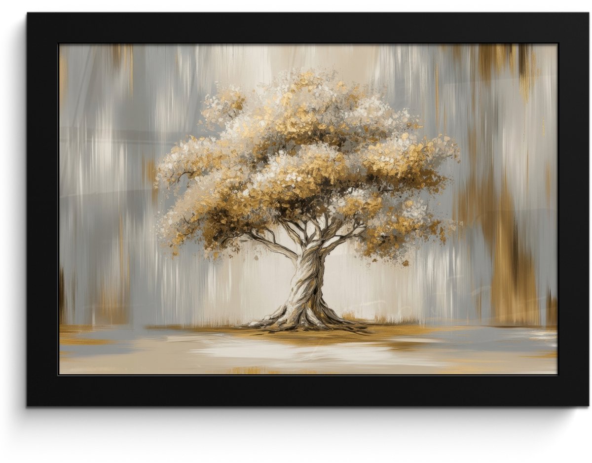 FrameYourWall Poster in lijst - Fotolijst 30x20 cm - Posters - Boom - Bladeren - Abstract - Wit - Posterlijst zwart - Decoratie - Wanddecoratie woonkamer - Muurdecoratie slaapkamer