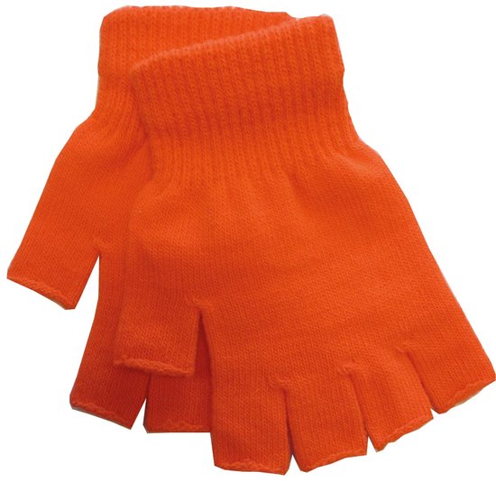 Fluo Oranje Vingerloze Handschoenen – Feest accessoires Volwassenen – Carnaval & Themafeesten - Neon Oranje handschoenen