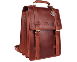 DE LAMASSU® (Adrian) leren tot 17inch laptoptas – 2-in-1 rugzak & schoudertas Donker Cognac