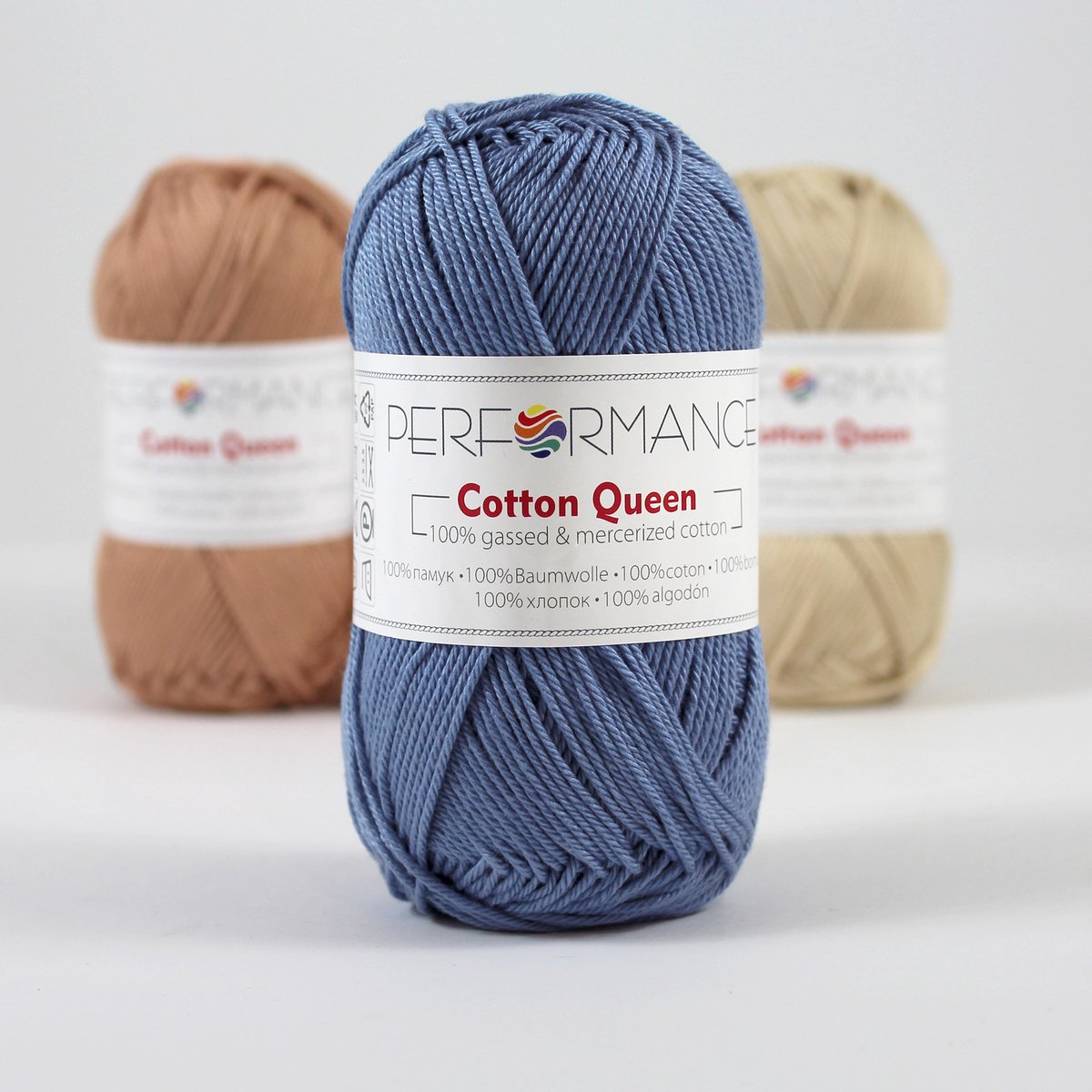 5 bollen effen haakgaren blauw (2141) - Cotton Queen uni - gemerceriseerde 100% katoen - breigaren