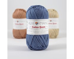 5 bollen effen haakgaren blauw (2141) - Cotton Queen uni - gemerceriseerde 100% katoen - breigaren