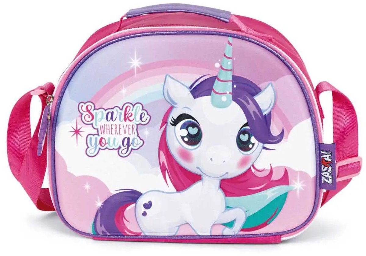 Zaska 3d 26x21x11 Cm Unicorn Lunchzak Roze