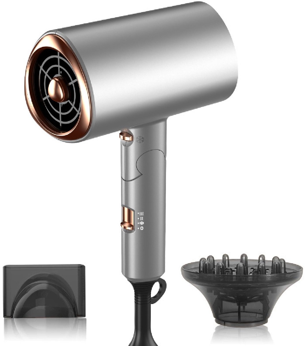 longziming -Hairdryer - Föhn - 1800W Krachtige Motor - Ionische Haardroger Elektrisch - 1 - zilvergrijs