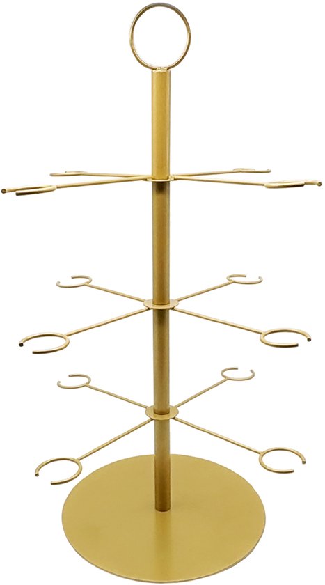 Gouden cocktailboom met een ronde voet, een centrale staander en 3 niveaus met 4 armen.