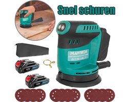 Draadloze schuurmachine met 2 stuks 18V 3000mAh-accu's, 125mm 13000tpm 3-variabele snelheid excentrische schuurmachine, 12 schuurbladen, efficiënt stofafzuigsysteem, ideaal voor doe-het-zelf projecten, afschuren en afwerken van hout