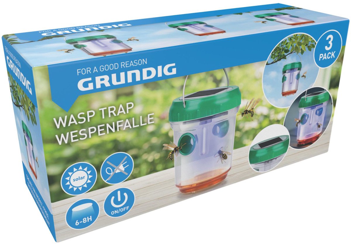 Grundig Wespenval met Solarlamp - ⌀ 7 x 9 CM - 6 tot 8 Uur Werkzaam op Zonne-energie - Met Ophanghaak