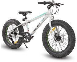 Hiland 20 Inch Kids Fatbike Mountainbike - Voor Jongens & Meisjes - Shimano 7 Versnellingen - Dubbele Schijfremmen - Vanaf 5 Jaar - Geschikt voor buitenactiviteiten in de lente