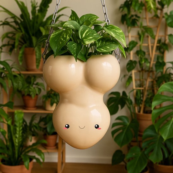 MikaMax Willy Plantenpot - Grappige Keramische Bloempot - Inclusief Ophangketting -...