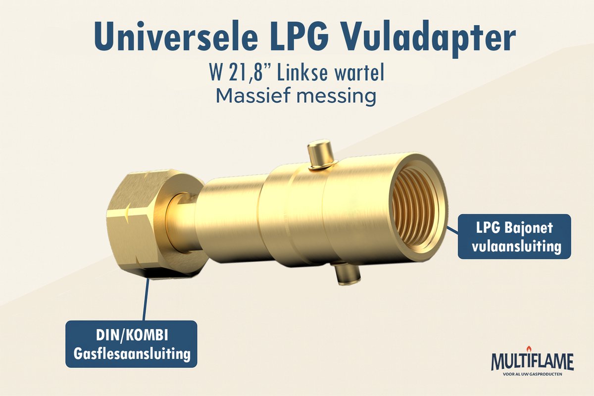 Propatech Gasfles DIN/Shell adapter - 21,8 mm links LPG - massief messing