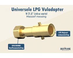 Vuladapter gasfles - Universele DIN/Shell – 21,8 mm links LPG – massief messing