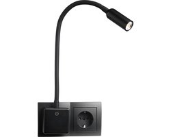EINLICHT "LED-Point" - Nachtlamp 4W - Flexibele arm 40cm - Leeslamp 260Lm - 3-staps dimbaar Bedlamp - 3000K Stopcontact Lampje- Zwart