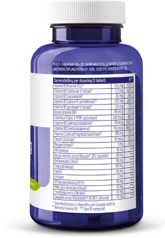 Vitakruid Multi Dag & Nacht Man 50+ 100% Vegan 2 x 90 180 Tabletten