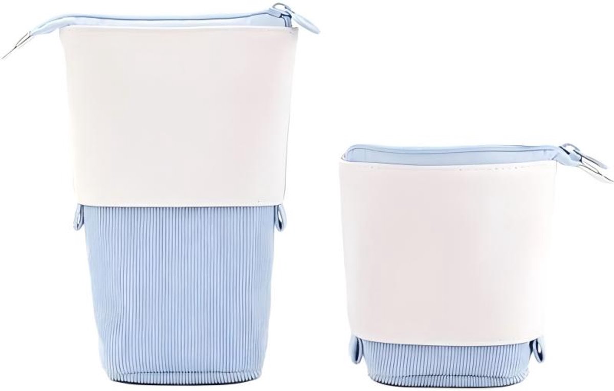Etui met ritssluiting, 2-in-1 etui en pennenhouder, etui voor meisjes, pennenhouder met standaard, verstelbaar en uitschuifbaar etui, pennenhouder voor tieners en studenten.Blauw