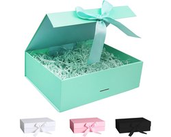 Cadeaudoos - Geschenkdoos met Magneet - met strik, deksel, lint en versnipperd papier - Vouwdoos - voor bruiloft, verjaardag, Kerstmis, jubileum - groen - 22 x 17 x 8 cm