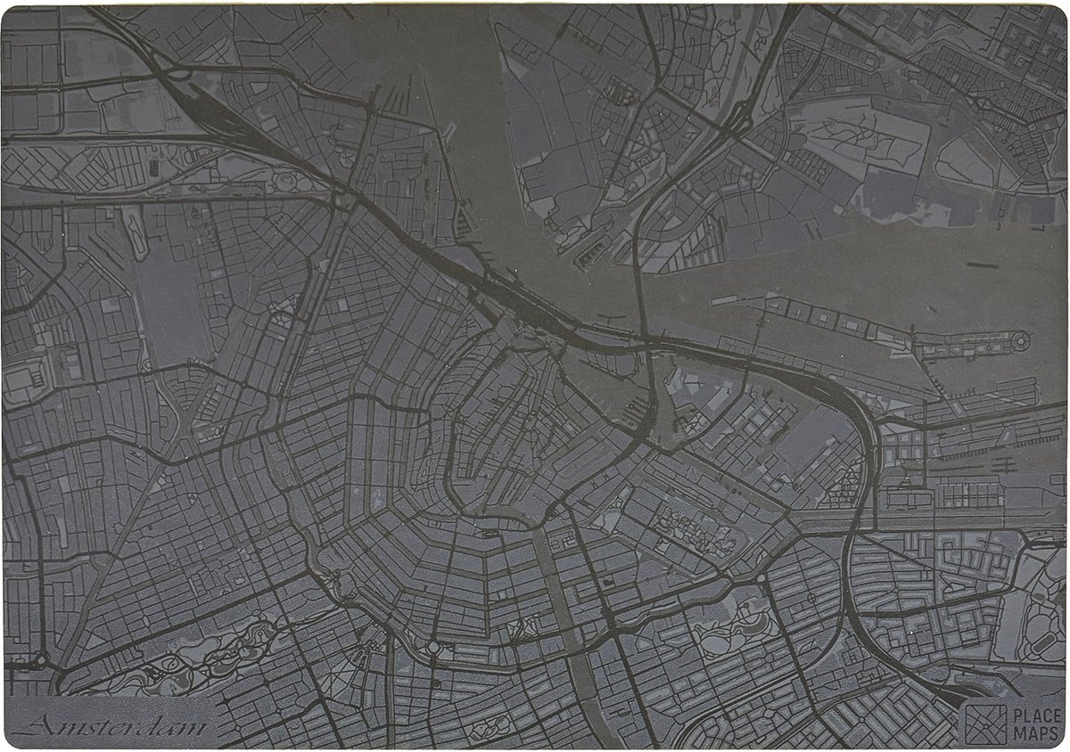Place Maps Gegraveerde Kunstlederen Placemat Amsterdam Leigrijs 1 stuk